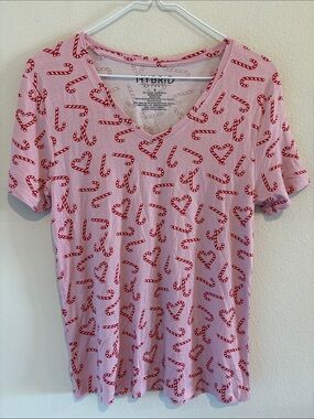Hybrid Apparel Pink Candy Cane & Heart Print Short Sleeve Tee